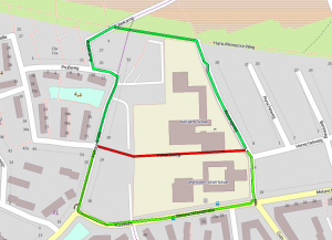 Schließung des Fenskeweg: rot: Fenskeweg; grün: Ersatzstrecken mit "minimalem Umweg"...
